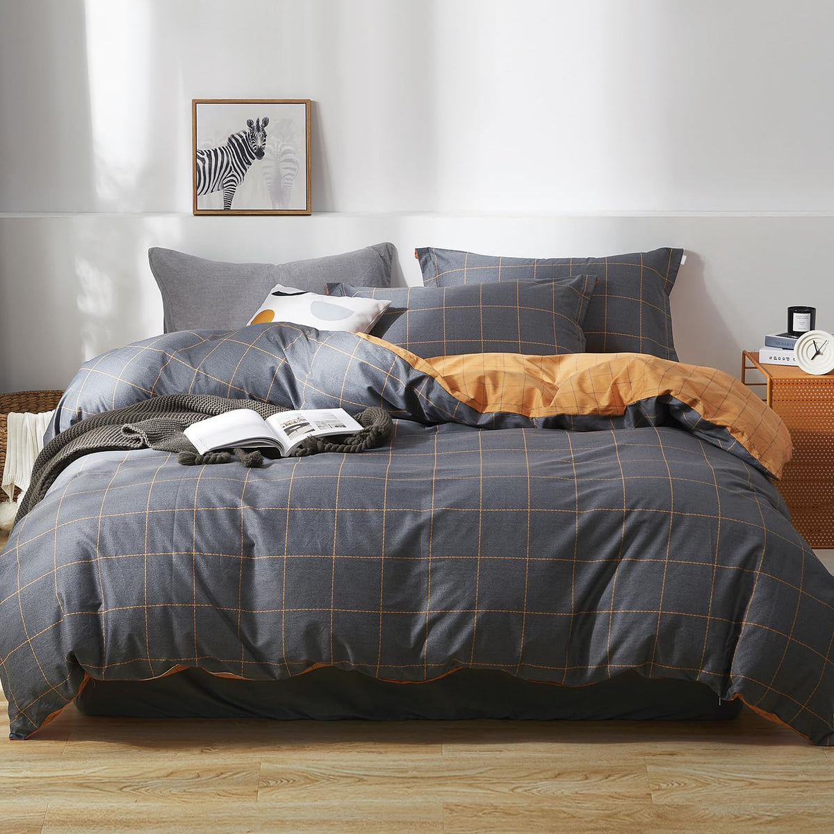 Duvet Cover Set King Size 100% Organic Cotton Pirate Black, SAPHREAS 3 Pcs Soft Bedding Comforter Cover with Zipper Closure & Corner Ties, Comforter Not Included