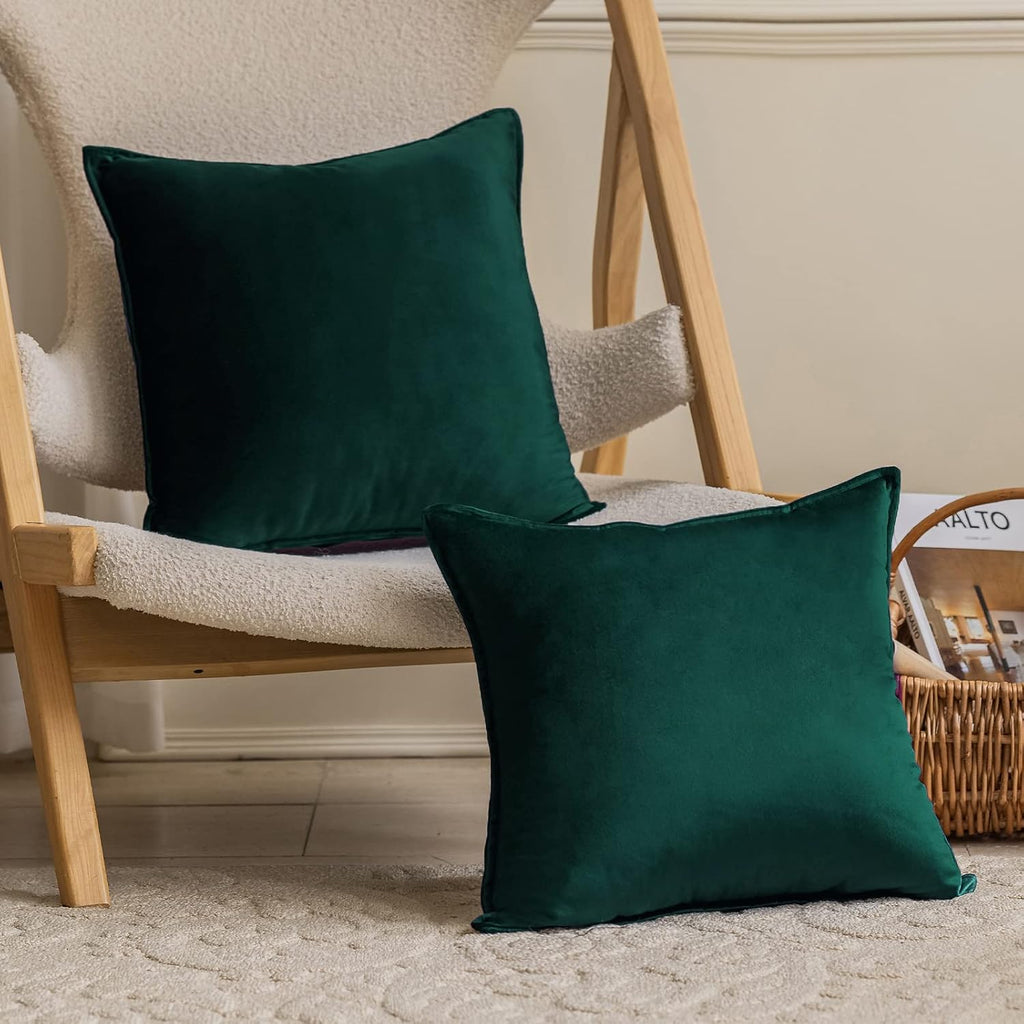 JIAHANNHA Velvet Green Throw Pillow Covers 18”x18”Pack of 2 Soft Decorative