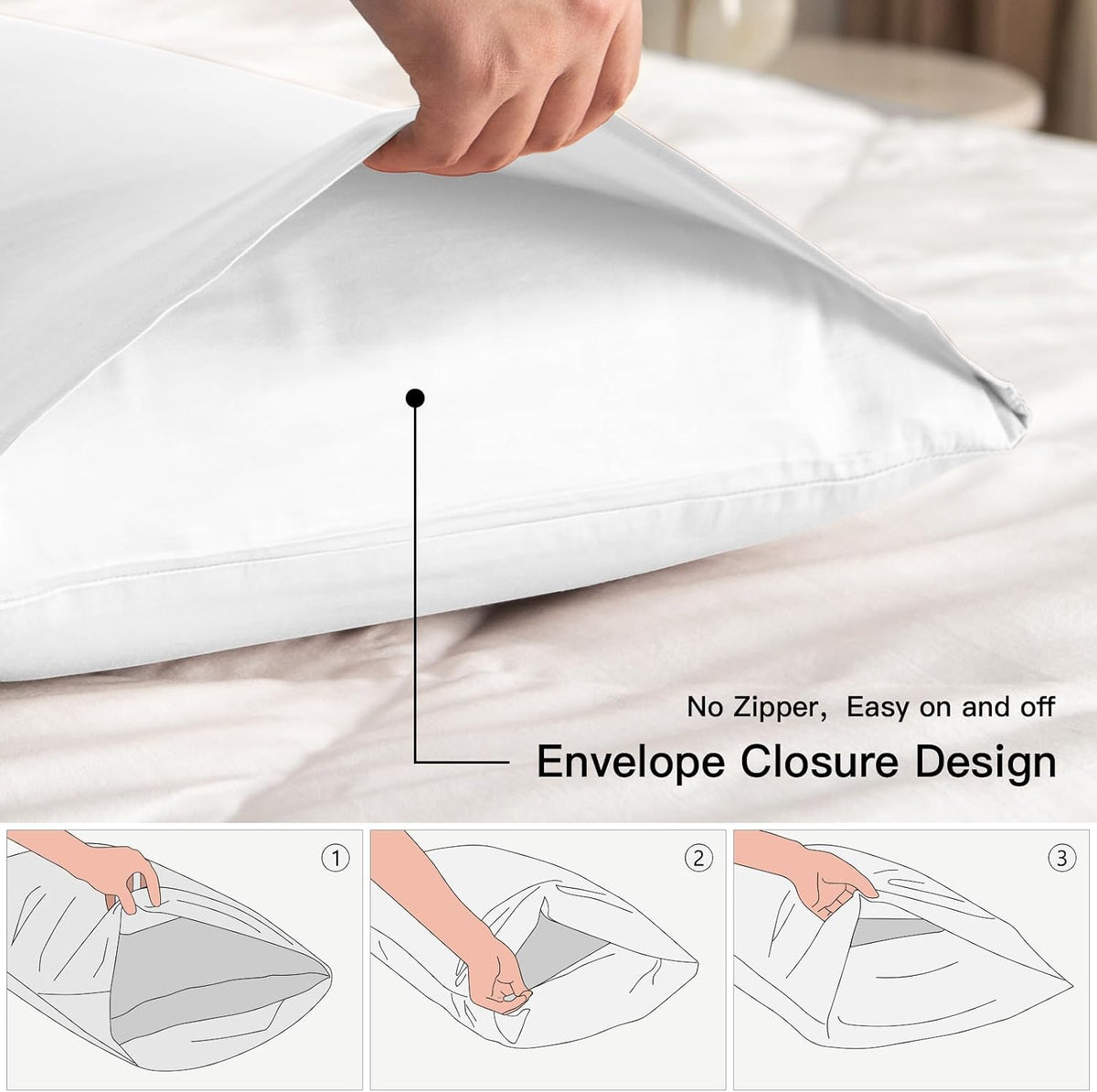 Deep Dream 100% Cotton Pillow Cases Standard Size Set of 2, 600 Thread Count Cotton Pillowcases Standard, White Pillow Cases Set of 2 with Envelop Closure, 20x26 Inches