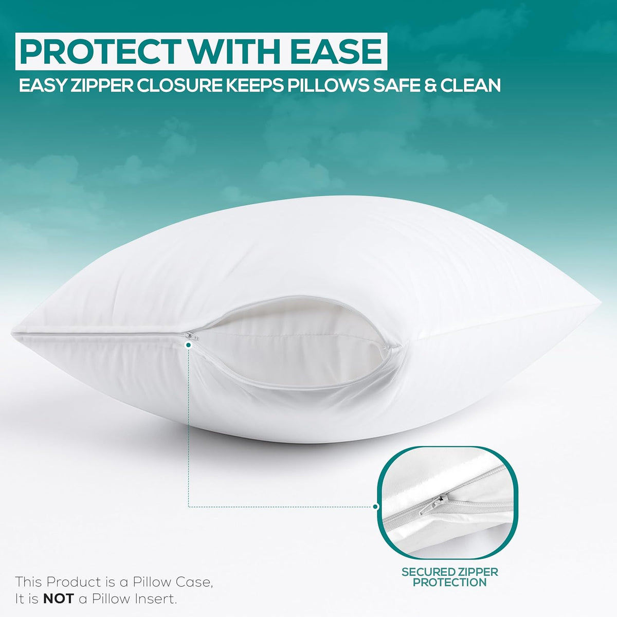 Set of 2 Pillow Protectors with Zipper Queen Size, Pillow Covers