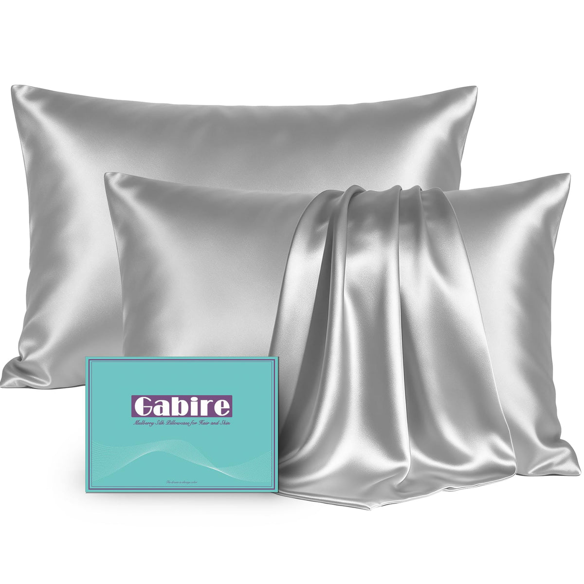 Gabire Mulberry Silk Pillow Cases Set of 2, Both Sides Real Silk Pillowcase for Hair and Skin Prevent Acne Pillowcase Organic Silk Pillowcase 2 Pack with Hidden Zipper, Black, Standard (20"×26")