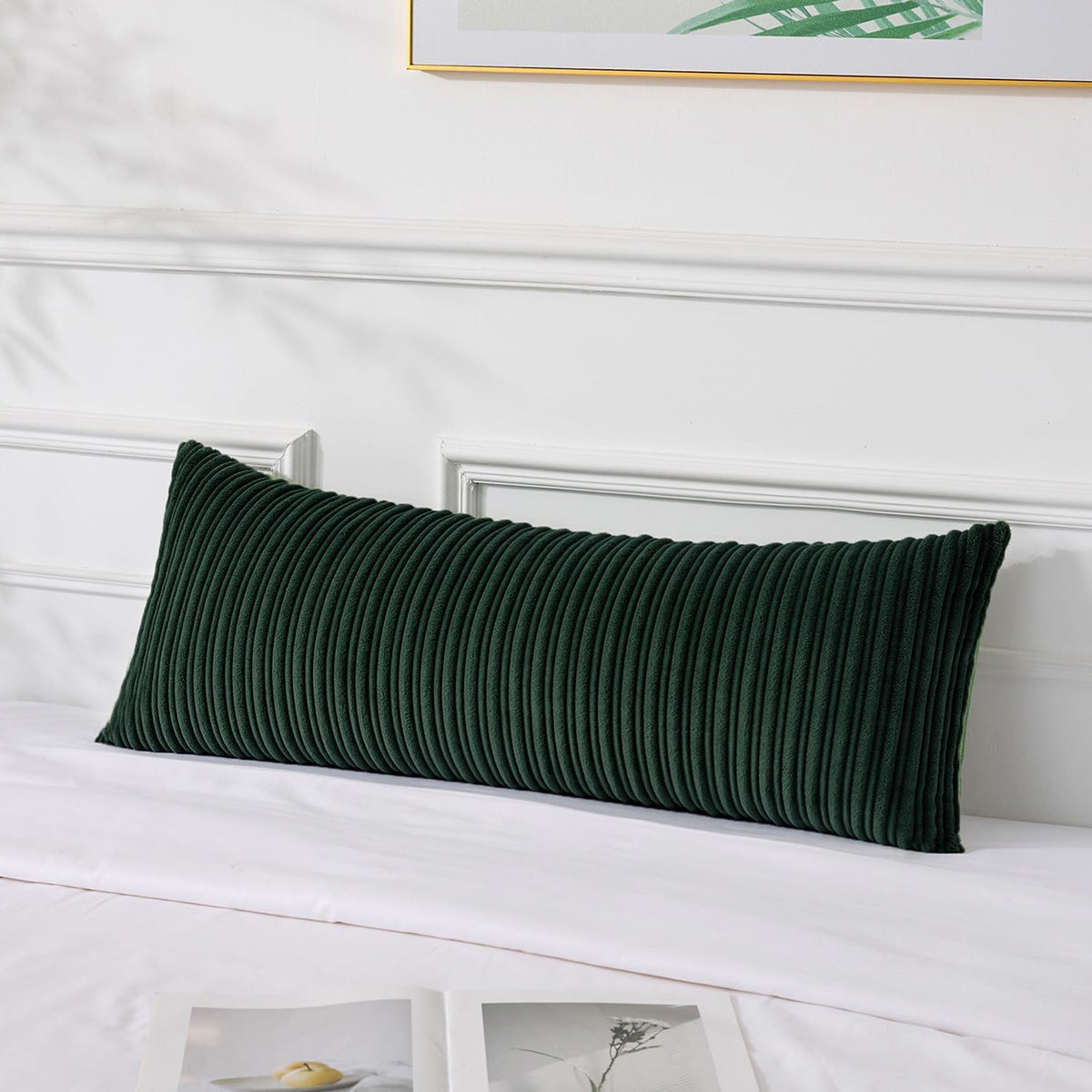 UGASA Velvet 12x20 Inch Lumbar Soft Throw Pillow Cover Boho Farmhouse Decorative Corduroy Striped Both Sides Solid Rectangular Cushion Case for Couch Bedroom Sofa Home, 1 Piece, Beige