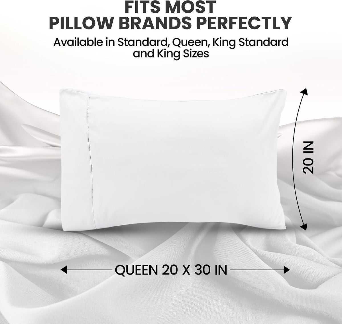 Pillow Covers Queen Size Set of 4, Soft and Comfy Pillow Cases, White