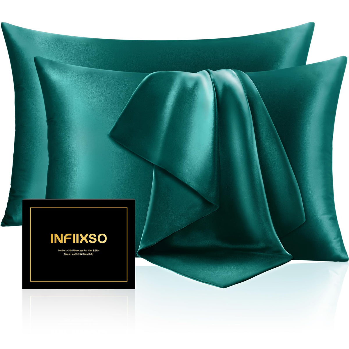 INFIIXSO Silk Pillow Cases 2 Pack, Standard Size, Hidden Zipper, Light Grey