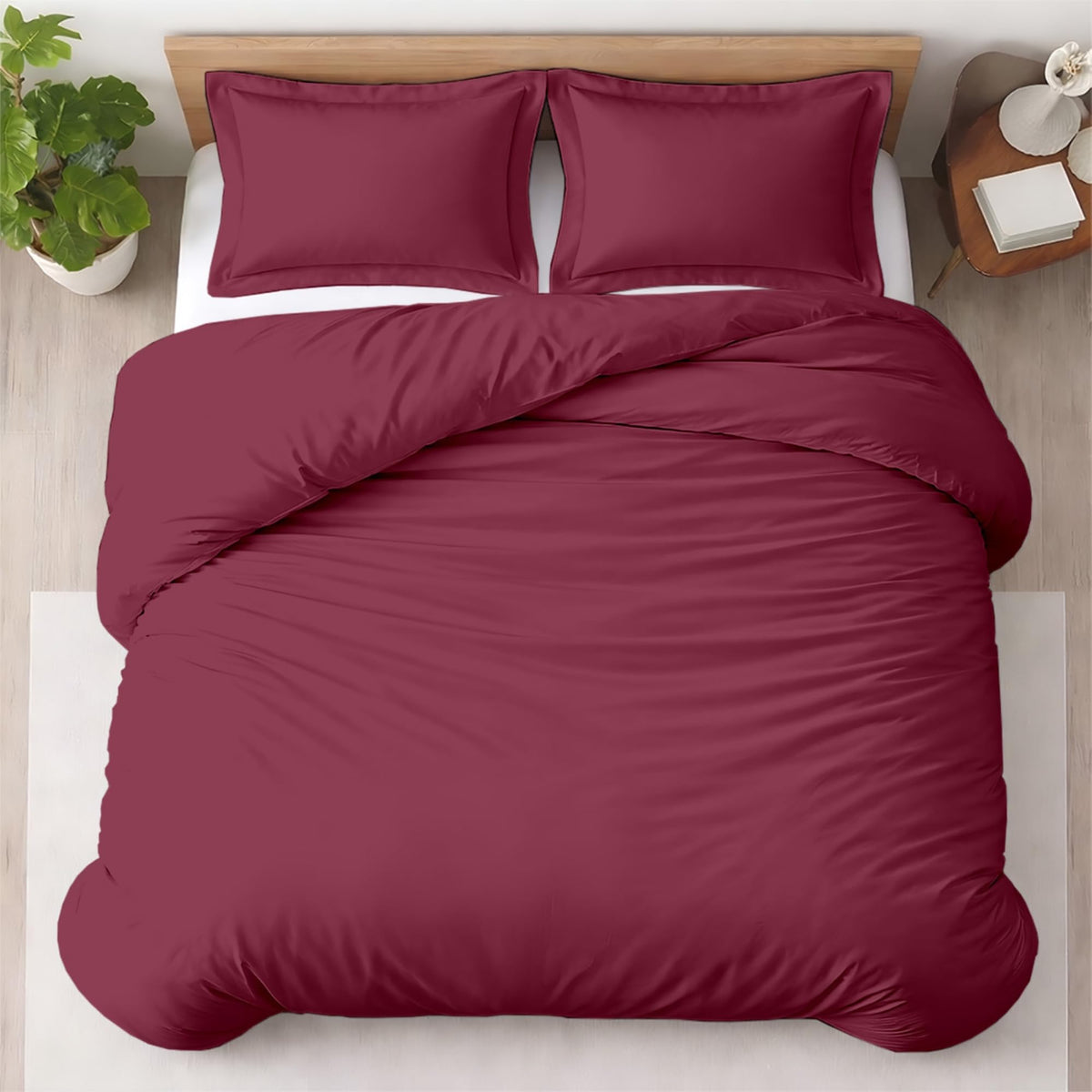 Kotton Culture 3 Pc Duvet Cover King Size Set-100% Egyptian Cotton 600 Thread Count Ultra Soft Premium Durable Comforter Cover Zipper Closure & Corner Ties - (Plum, 104" X 94")