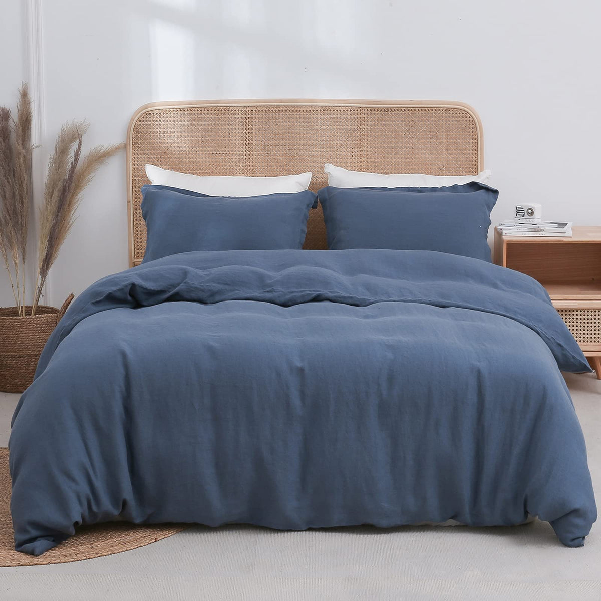 Simple&Opulence 100% Linen Duvet Cover Set 3pcs Basic Style Natural French Washed Flax Solid Color Soft Breathable Farmhouse Bedding with Button Closure - Linen, King