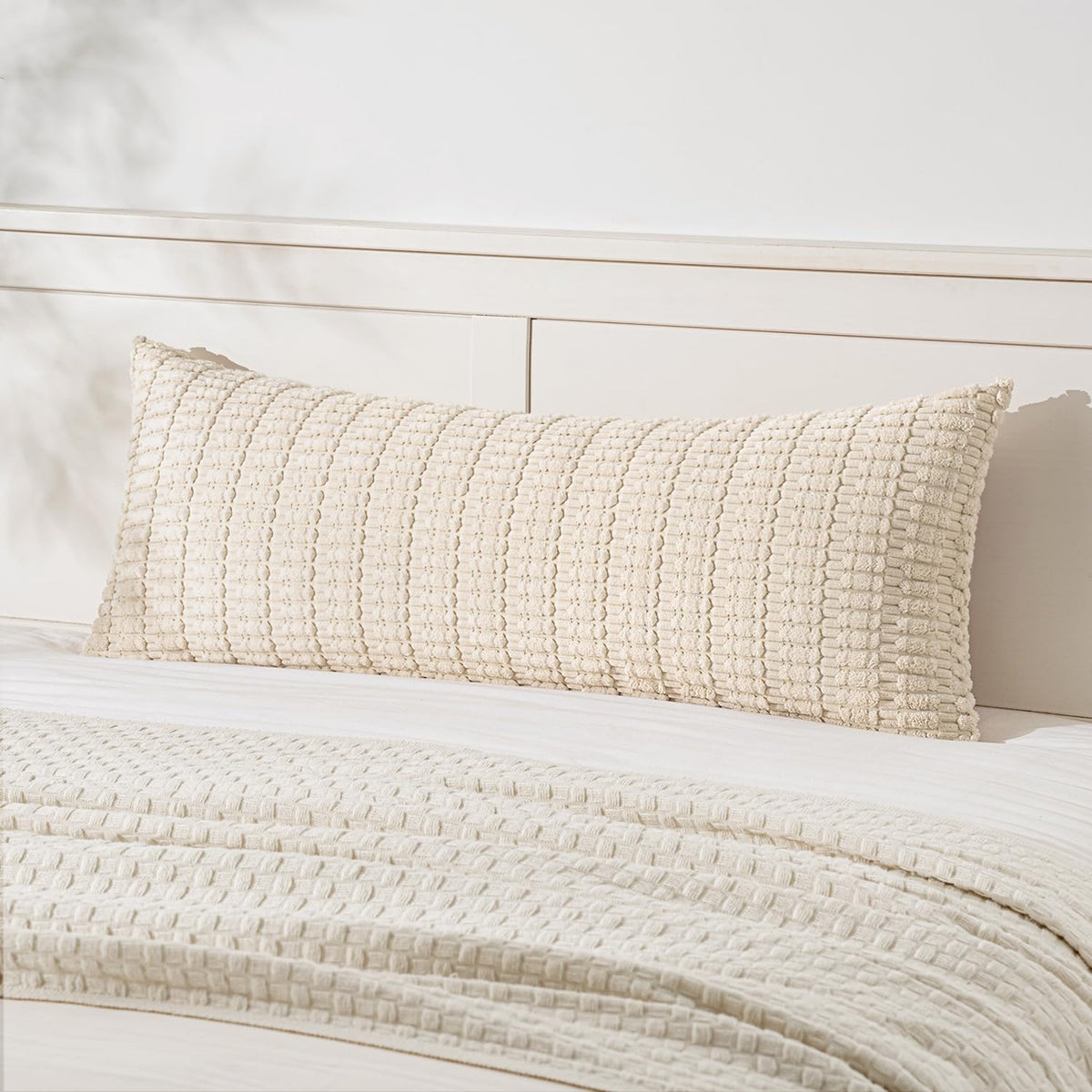 MIULEE Corduroy Decorative Throw Pillow Covers 20x20 Cream White Pack of 2