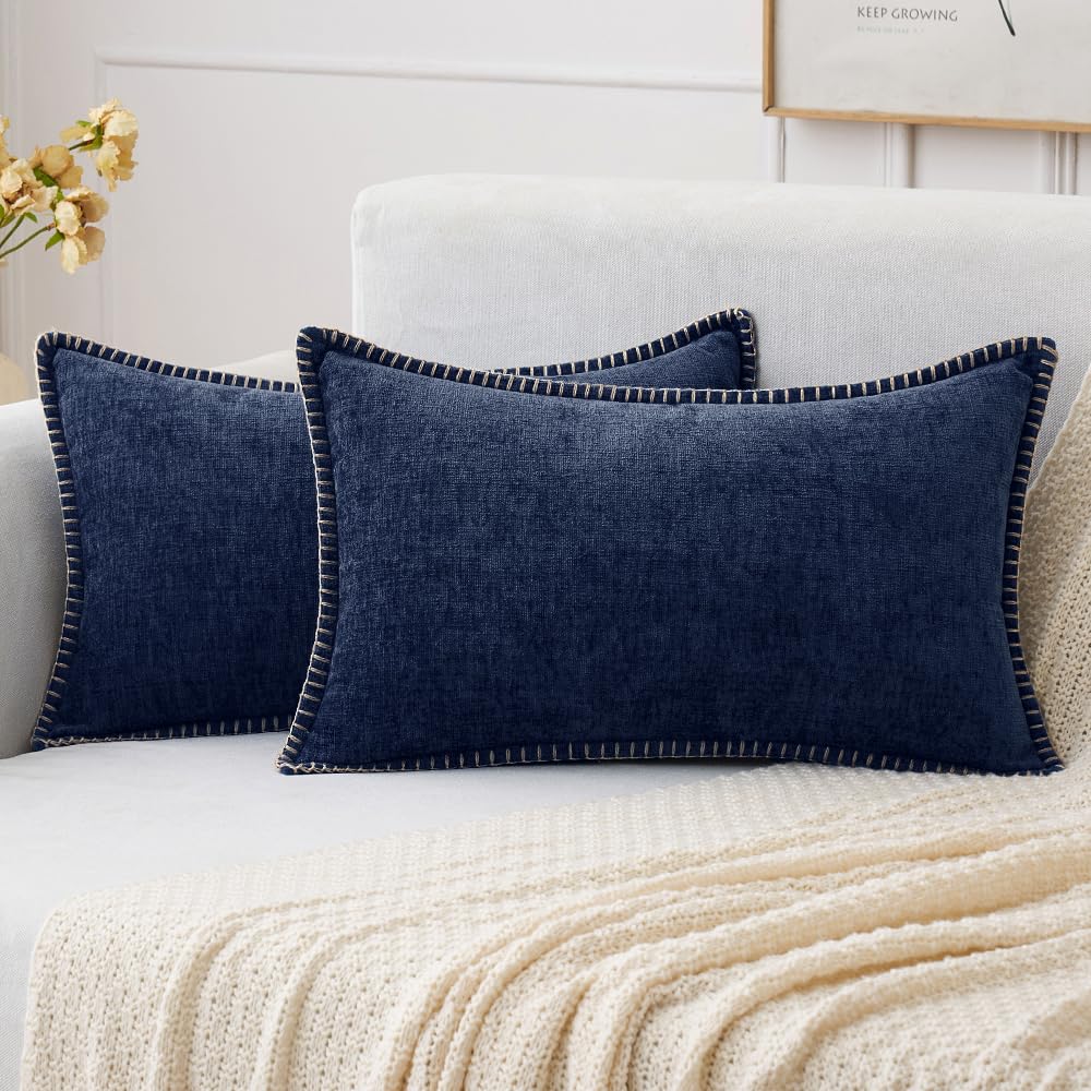 MIULEE Decorative Couch Throw Pillow Covers 18x18 Inch Navy 2 Pack