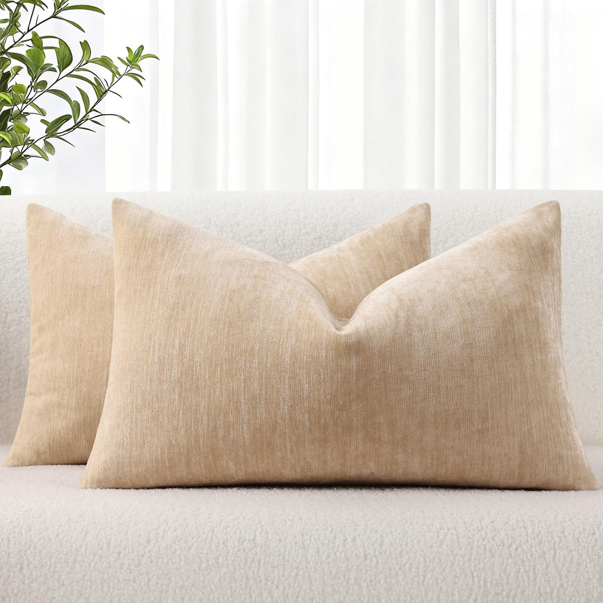 decorUhome Soft Chenille Blush Pink Throw Pillow Covers 18X18 Set of 2