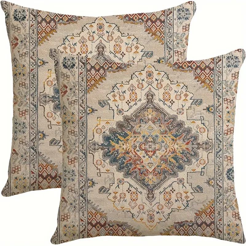 Decorative Throw Pillow Covers, Modern Abstract Brown Geometric Pattern, Set of 2，18x18 Pillows Linen Pillowcase，Modern Decorative Square Pillowcases for Sofa Couch Bedroom Living Room Car