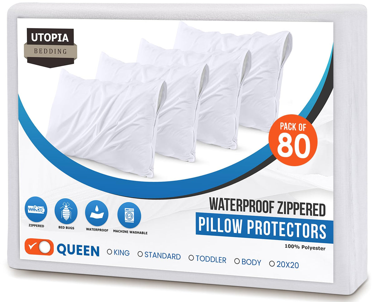 Set of 2 Pillow Protectors with Zipper Queen Size, Pillow Covers