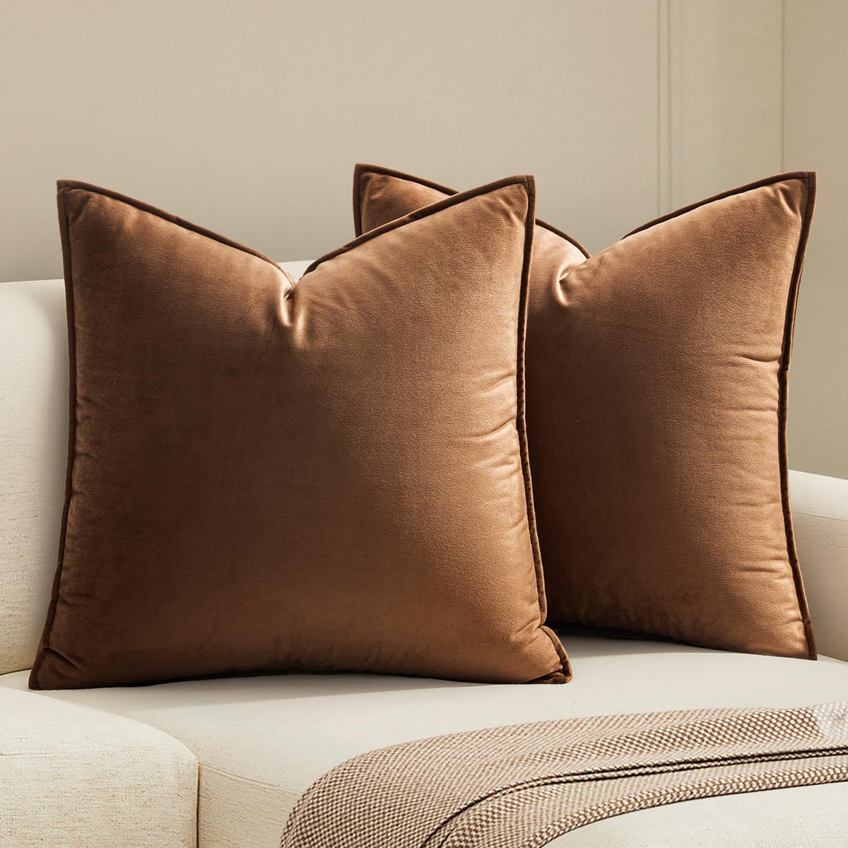 MIULEE Decorative Dark Brown Velvet Throw Pillow Covers for Couch 18x18 in