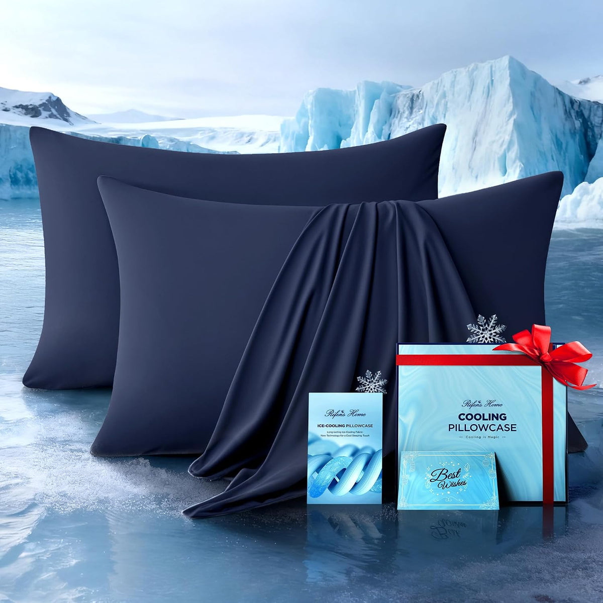 Ultra-Chill Cooling Pillowcase Set of 2 for Hot Sleepers, Softer Than Silk Pillow Cases for Protecting Hair & Skin, Breathable Bed Pillow Covers w/Zipper, Gifts for Women Men (Navy Blue, Standard)