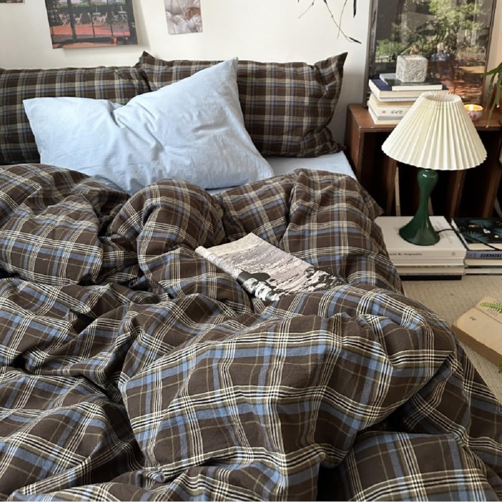Duvet Cover Set Queen Size Brown Striped Bedding Set for Girls Boys