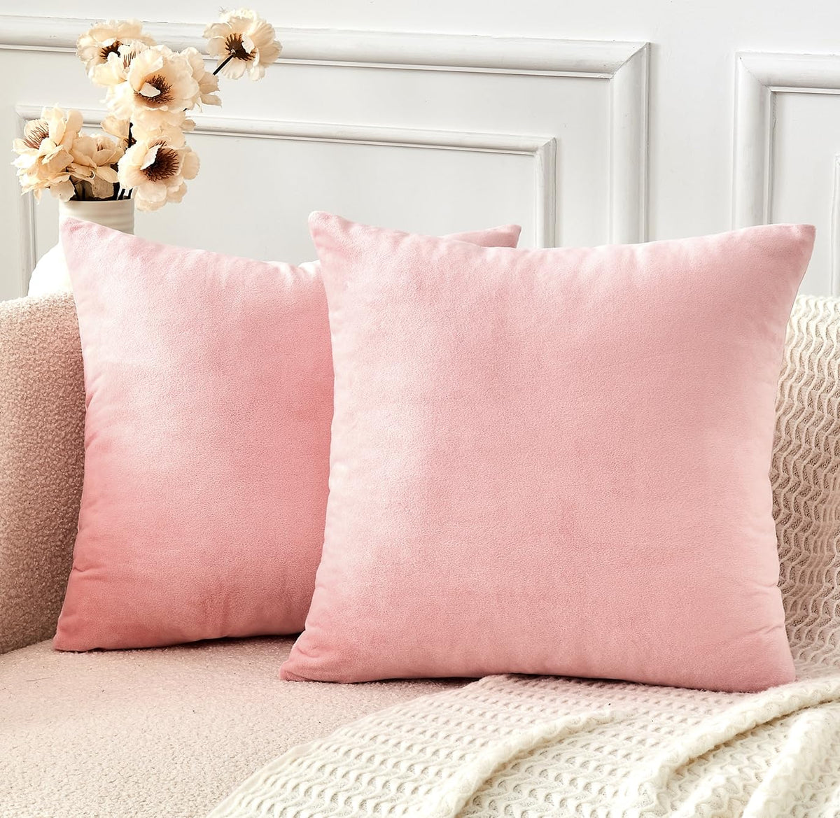 Throw Pillow Covers Mustard Yellow Set of 2 18x18 Inch Fall Pillow Covers, Soft Velvet Farmhouse Neutral Decorative Pillowcases for Couch Sofa Bed, Home Boho Decor, Modern Cushion Covers