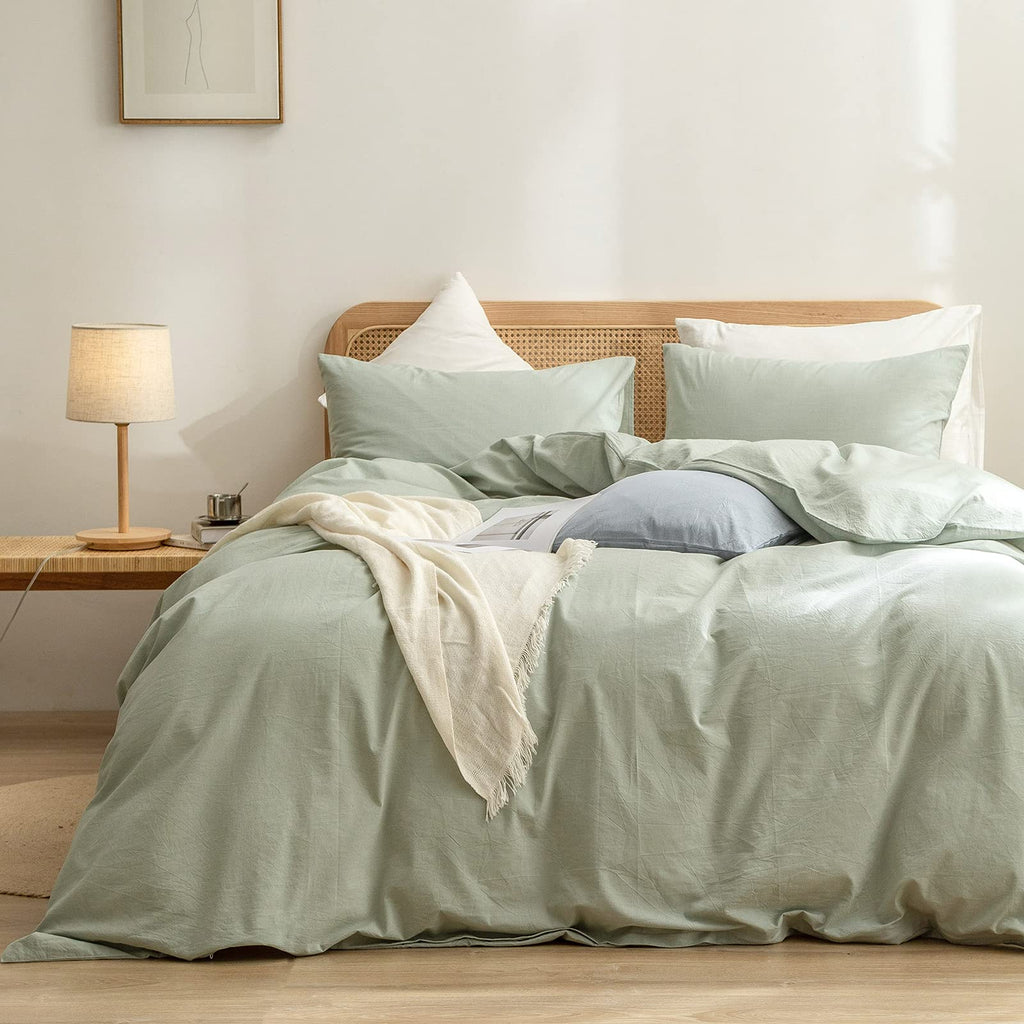 BESTOUCH Cotton Solid Duvet Cover Set Linen Feel Cornflower Blue King