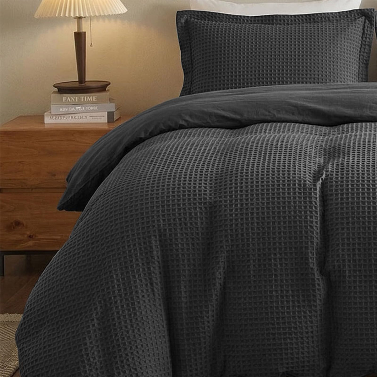 100% Cotton King Size Duvet Cover Set with 2 Pillow Shams, Black