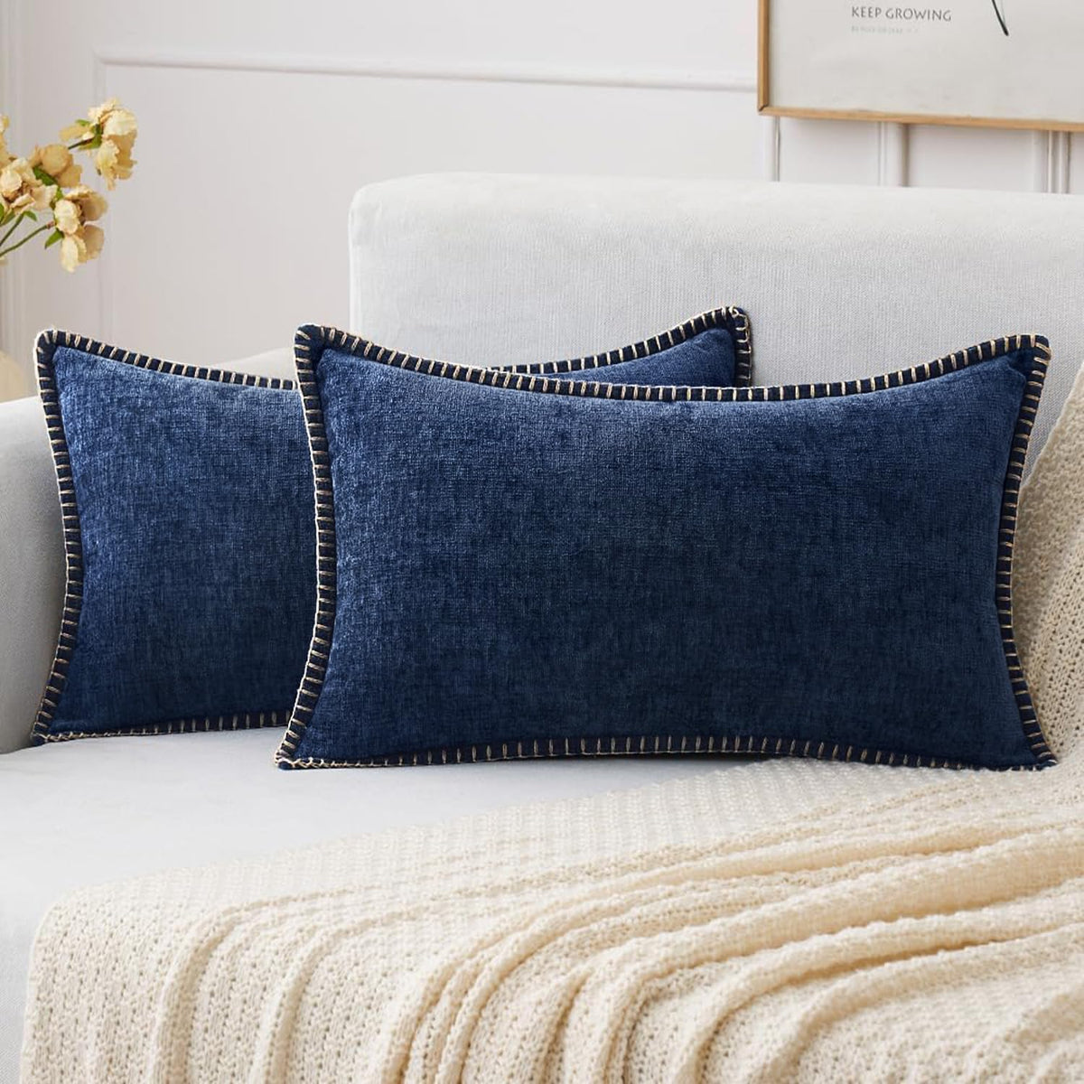 MIULEE Decorative Couch Throw Pillow Covers 18x18 Inch Navy 2 Pack
