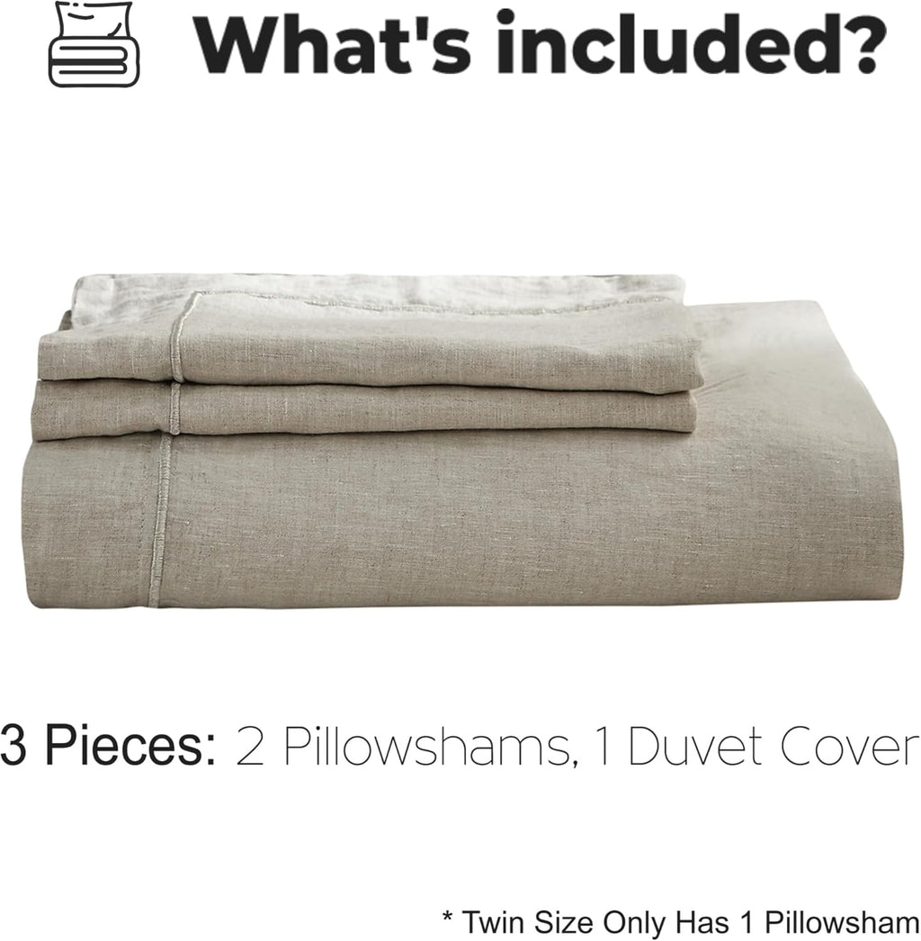 Simple&Opulence 100% French Linen Duvet Cover Set with Embroidered,3 Pcs Washed Soft Farmhouse Bedding Set with Button Closure,1 Comforter Cover and 2 Pillowshams(King,Natural Linen)