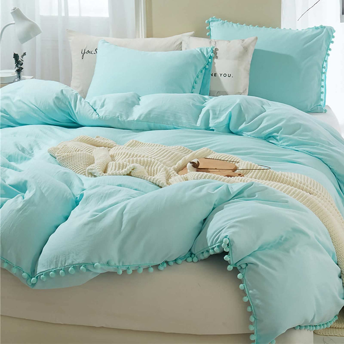 ETDIFFE Sage Green Boho Duvet Cover Set Queen Size, 3 Piece, 90x90 Inch