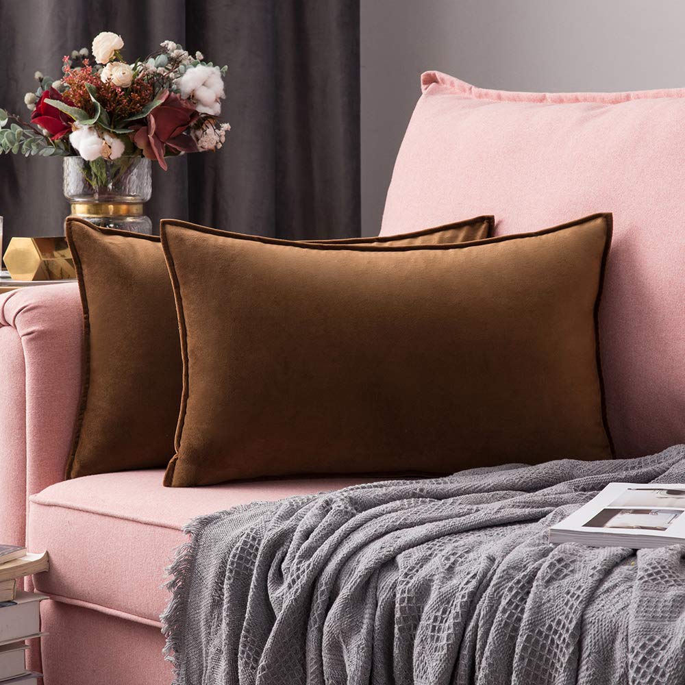 MIULEE Decorative Dark Brown Velvet Throw Pillow Covers for Couch 18x18 in