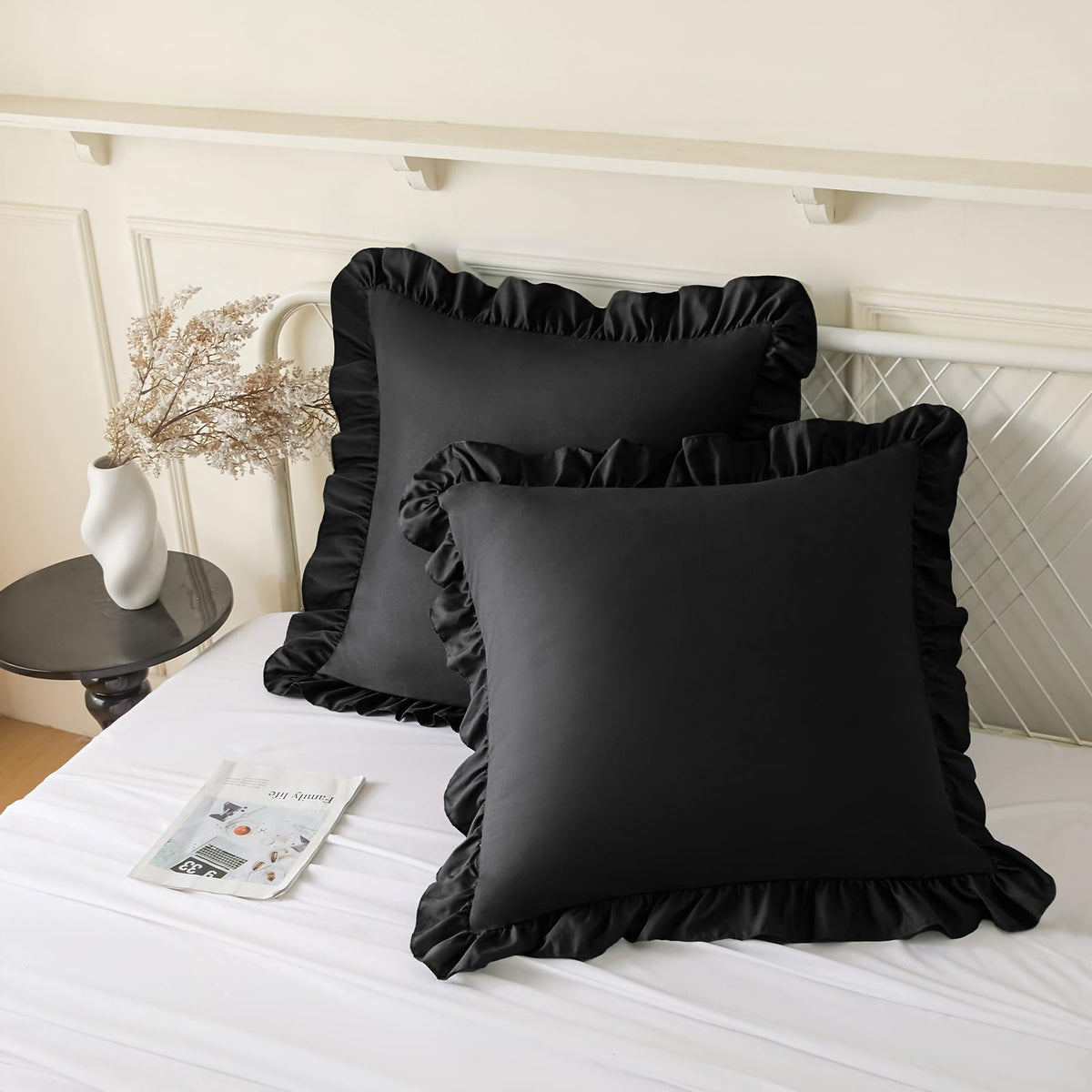 KKJIAF 2 Pack Ruffle Pillow Cases 18x18 Inches, White