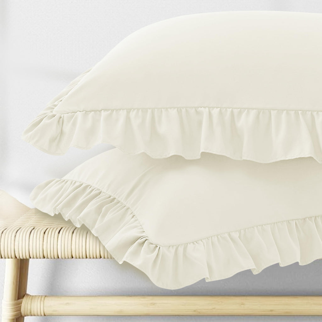 KKJIAF Ruffle Pillow Cases Standard Size Set of 2, White
