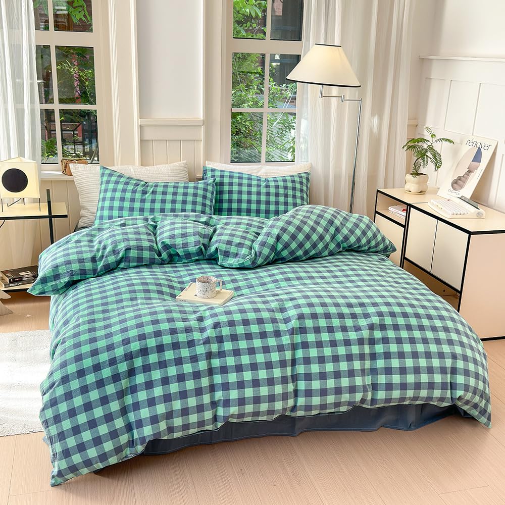 FACE TWO FACE Bedding Duvet Cover Set100% Washed Cotton Duvet Cover Linen Like Textured Breathable Durable Soft Comfy (Full, White)