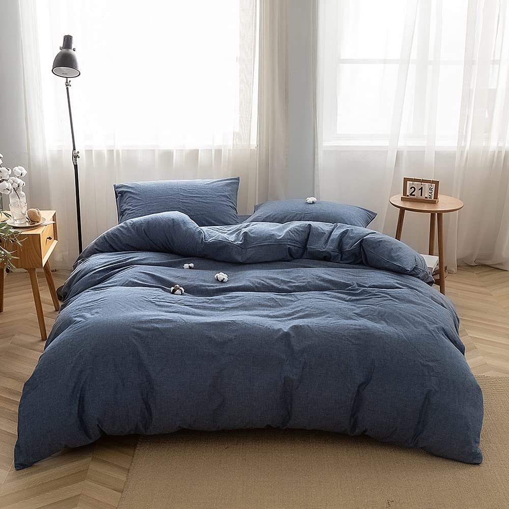 FACE TWO FACE Bedding Duvet Cover Set100% Washed Cotton Duvet Cover Linen Like Textured Breathable Durable Soft Comfy (Full, White)