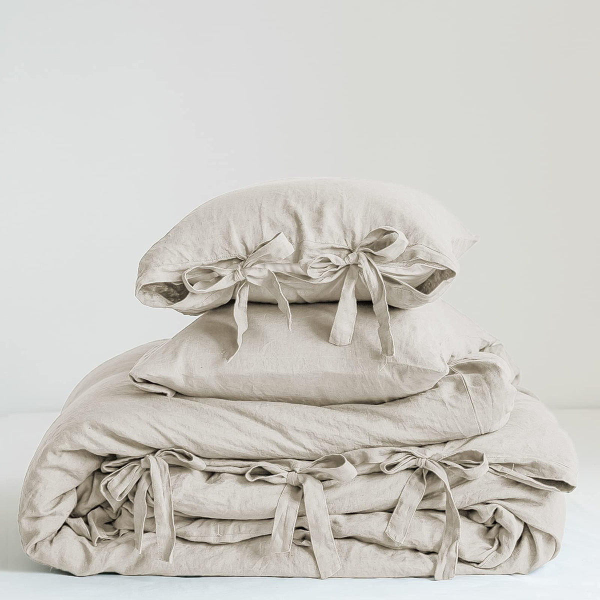 Simple&Opulence 100% Linen Duvet Cover Set, 3 Pieces Belgian Flax Breathable Bedding, King Size 104''x92'' (1 Comforter Cover+2 Pillowshams) with Tie Closure Style,Dusty Blue