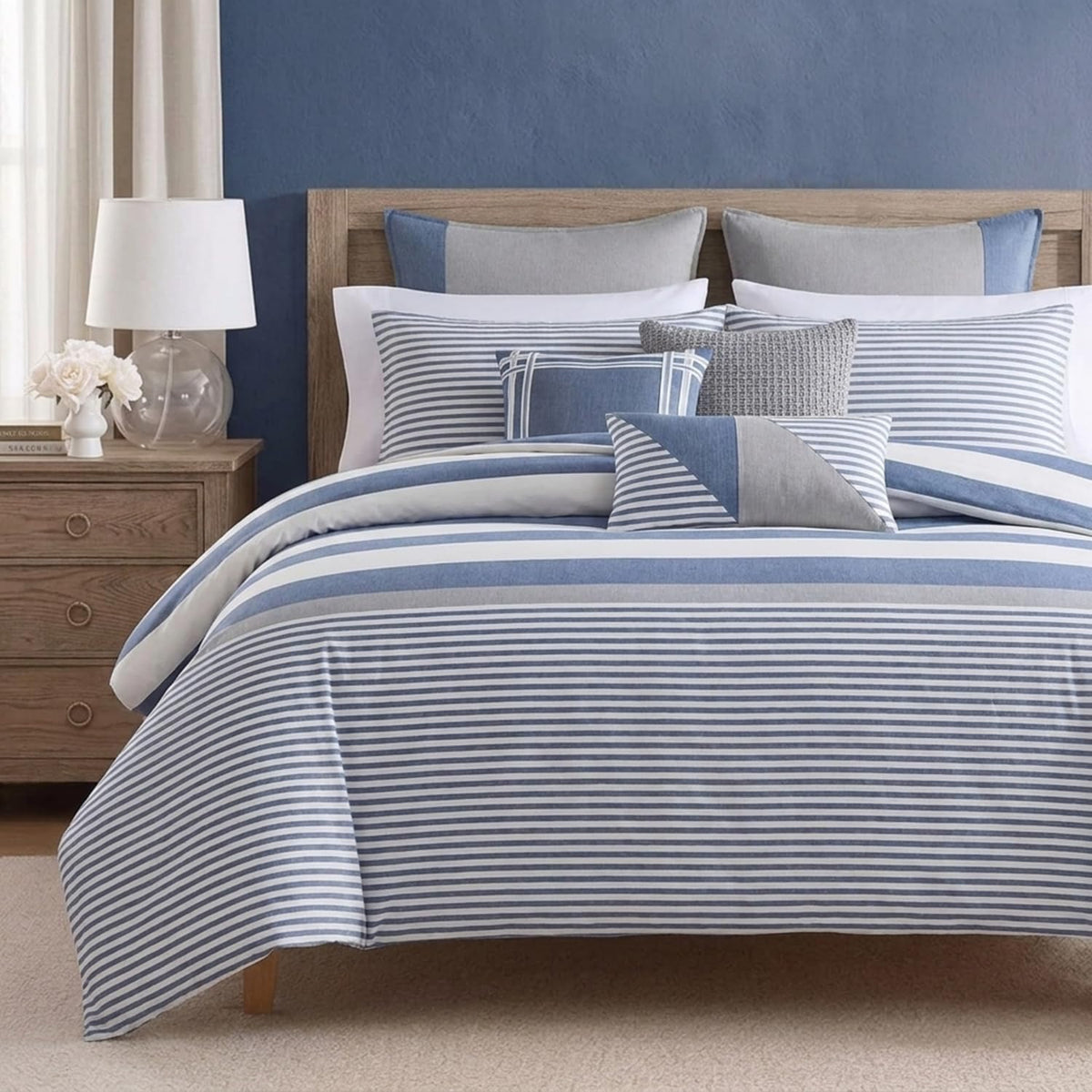 Nautica - Queen Duvet Cover Set with Shams, Reversible Bedding