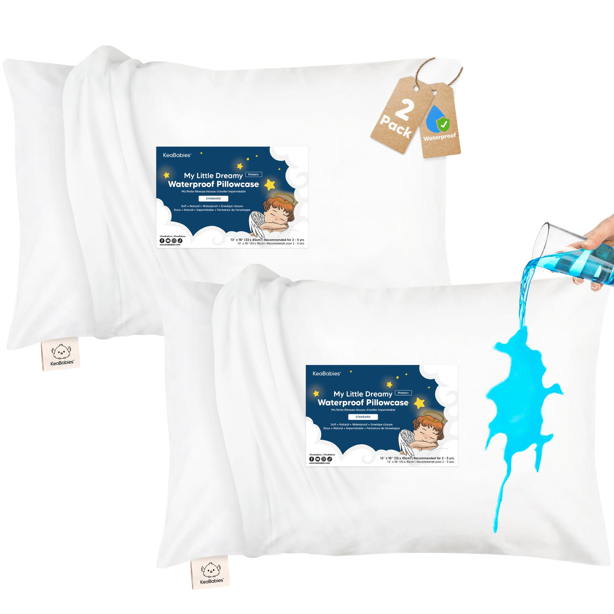 KeaBabies Toddler Pillowcase 13x18 Organic Cotton Cover, Soft White