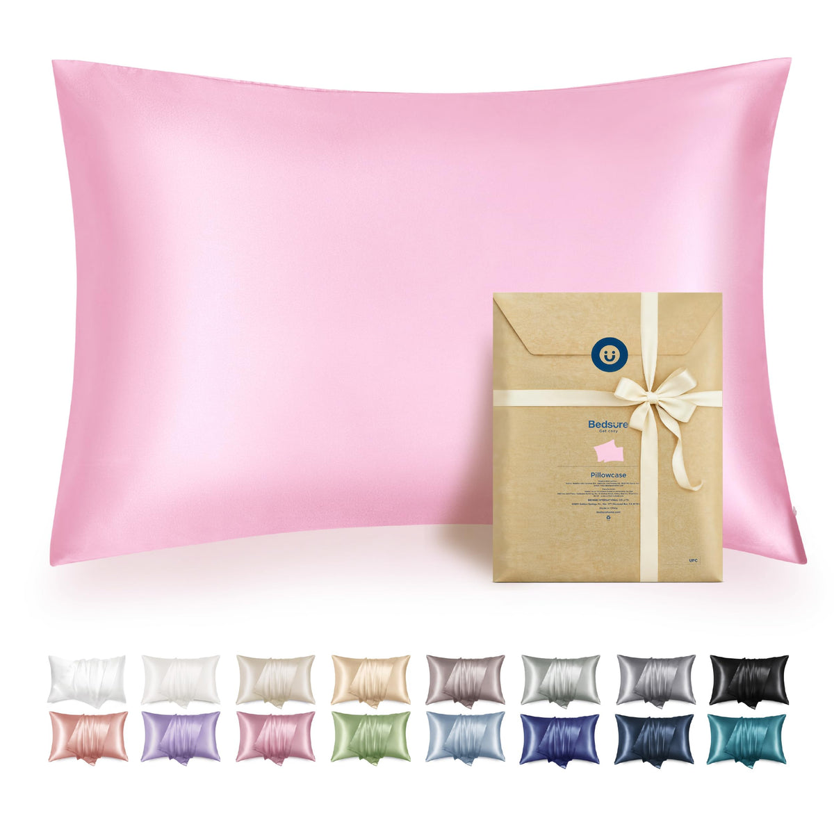Bedsure Satin Pillowcase with Zipper, Similar to Silk Pillow Cases 2 Pack, Beige Standard Size Satin Pillow Case, Silky & Soft Pillow Covers, Valentines Day Gifts for Women Men, 20x26 Inches