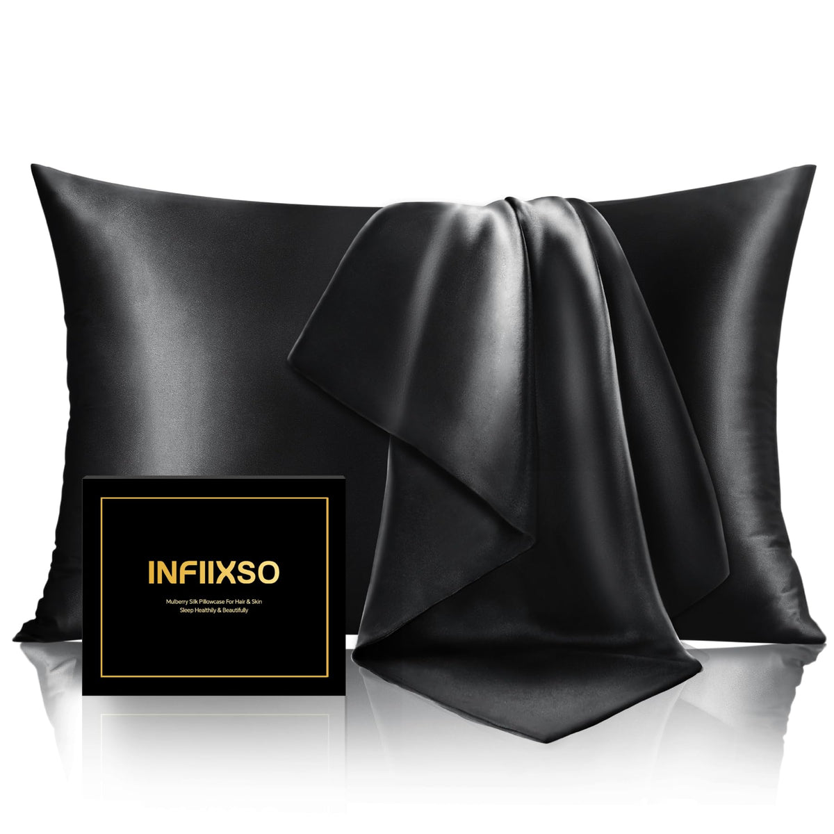 INFIIXSO Silk Pillow Cases 2 Pack, Standard Size, Hidden Zipper, Light Grey