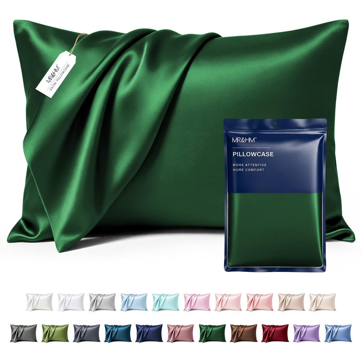 MR&HM Satin Pillowcase 2 Pack, Queen Size 20"x30", Black