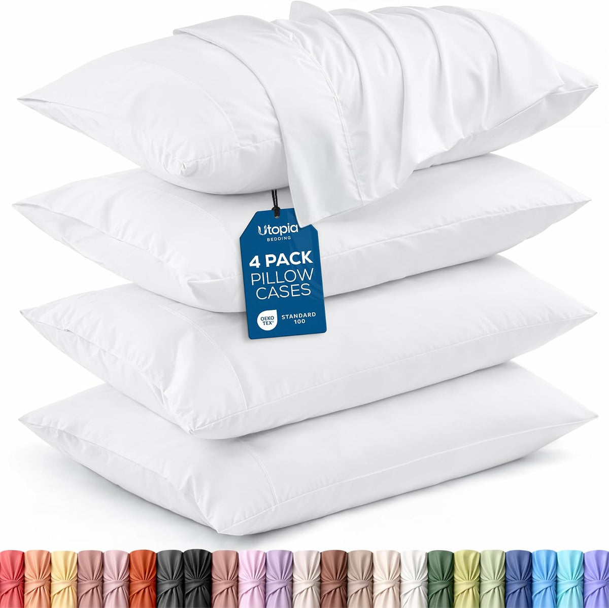 Pillow Covers Standard Size Set of 4, Soft and Comfy Pillow Cases, White
