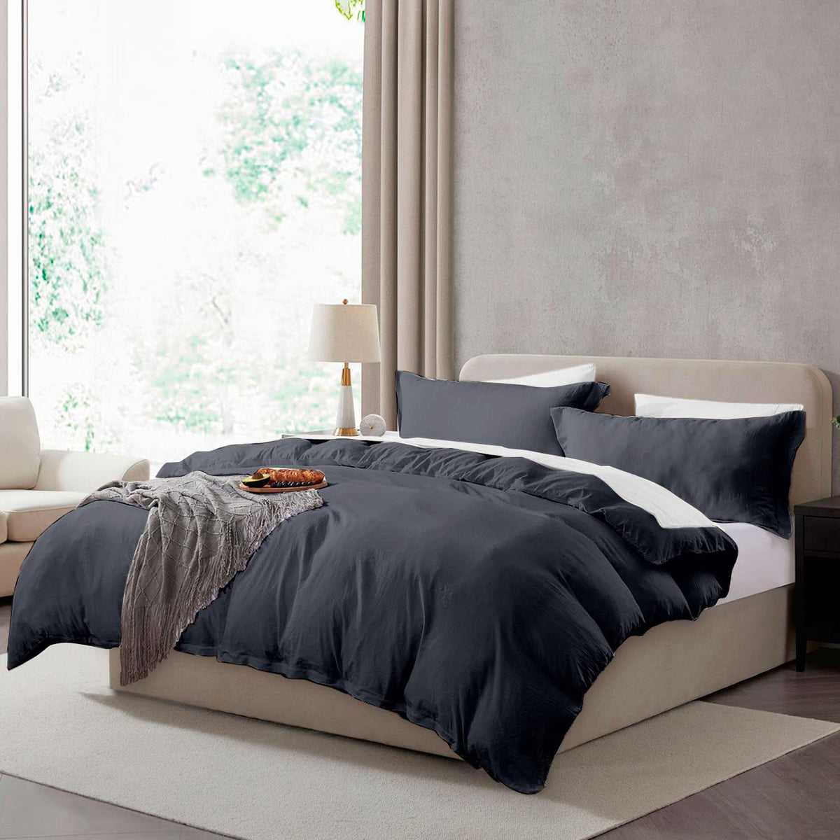 Hearth & Harbor Prewashed King Duvet Cover Set, Chocolate Brown