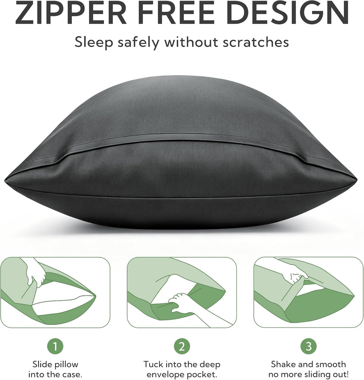 MR&HM Queen Pillowcase Set of 2, Cooling & Breathable, Dark Grey, 20"x30"