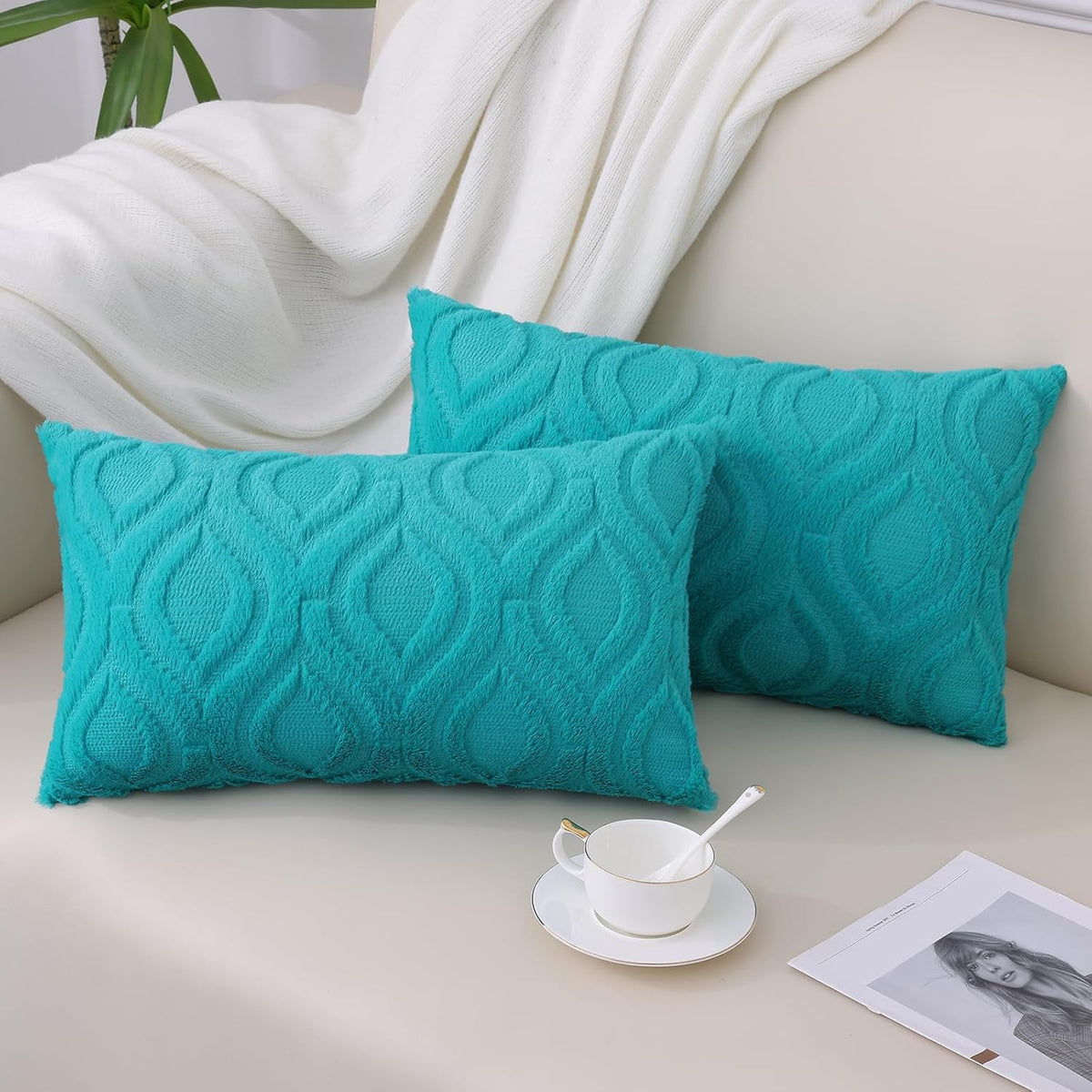 decorUhome Faux Fur Plush Soft Rust Throw Pillow Covers 18x18 Set of 2