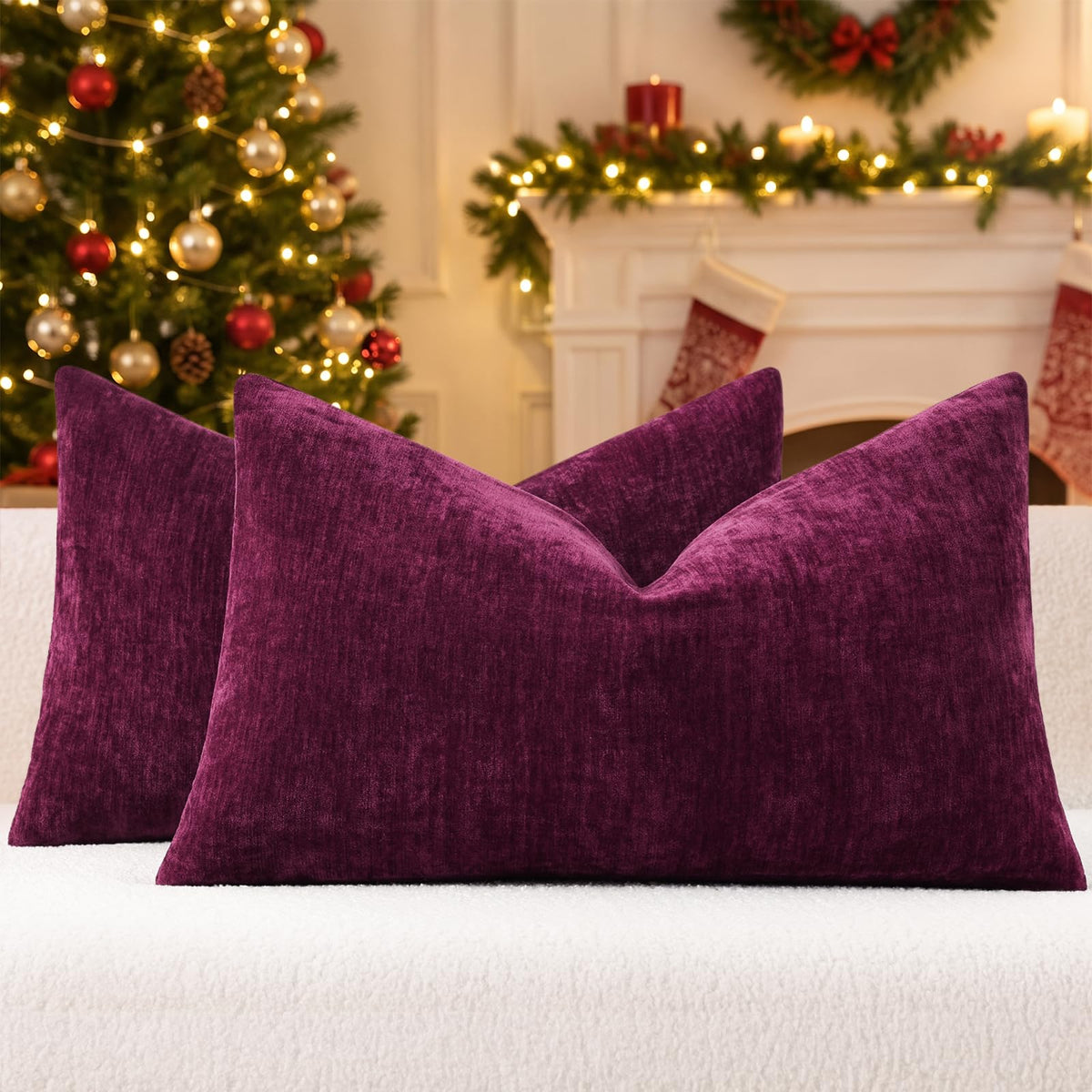 decorUhome Soft Chenille Blush Pink Throw Pillow Covers 18X18 Set of 2