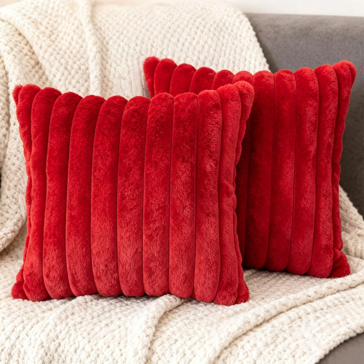 2 Pack 18x18 Pillow Cover Velvet Pillow Covers, Faux Fur Square Throw Pillow Covers for Living Room Decorations Throw Pillow Case, Throw Pillow Cover Cushion Cover for Home Sofa Bedroom Car, Grey
