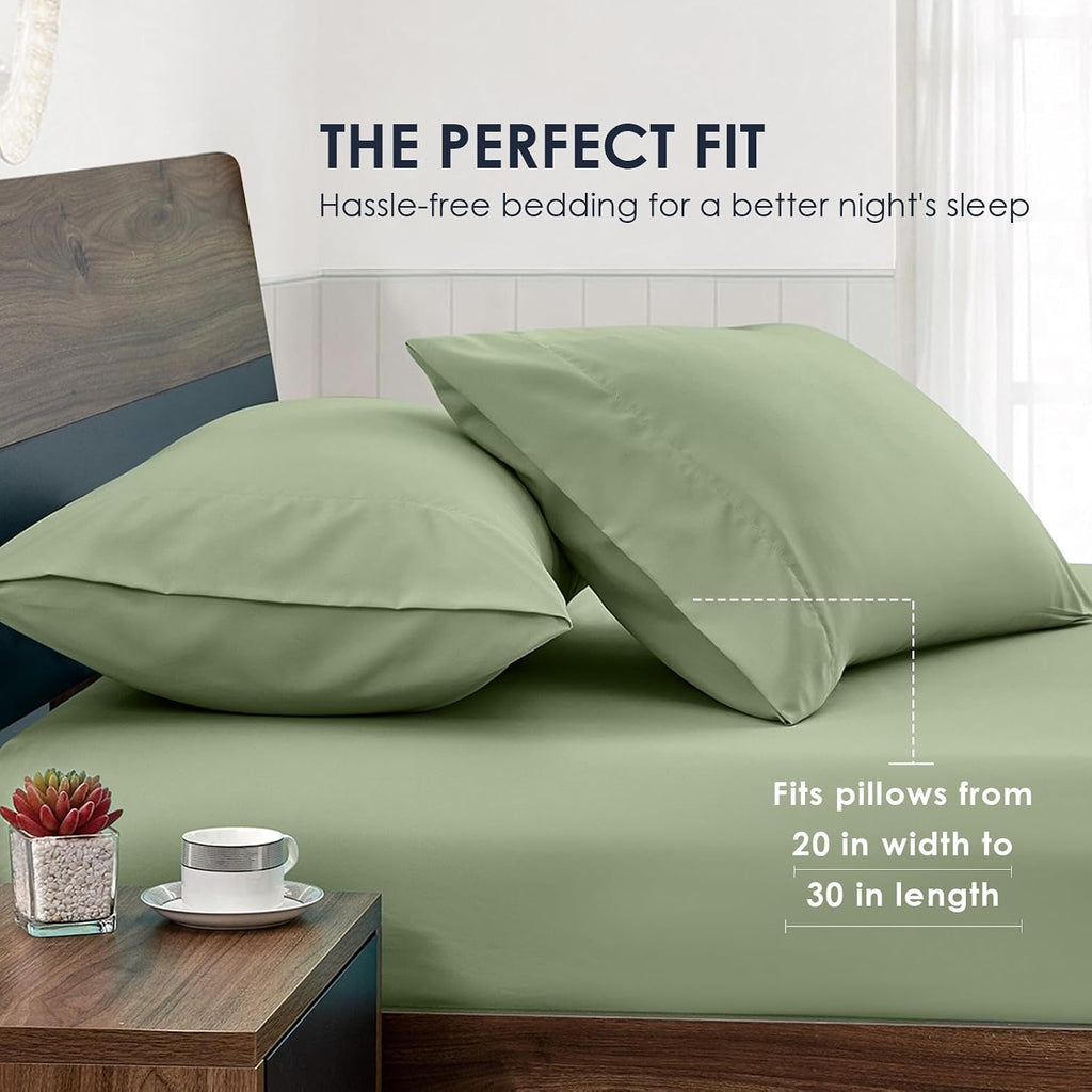 FreshCulture Sage Green Pillowcases Queen Size 2 Pack - Pillowcase Set - Envelope Closure - Soft Brushed Microfiber Fabric - 20x30 Inches Pillow Case Set of 2 for Home, Hotels, Schools