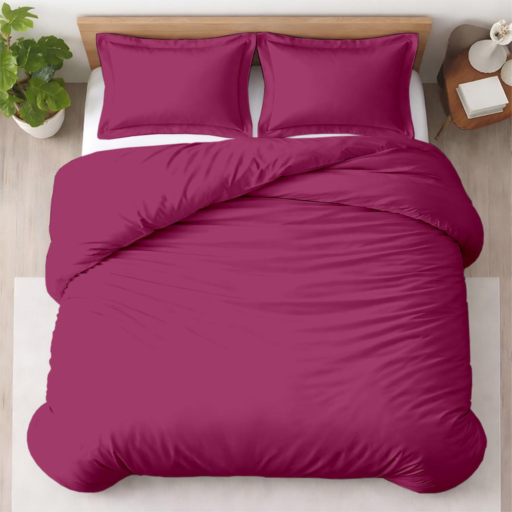 Kotton Culture 3 Pc Duvet Cover King Size Set-100% Egyptian Cotton 600 Thread Count Ultra Soft Premium Durable Comforter Cover Zipper Closure & Corner Ties - (Plum, 104" X 94")