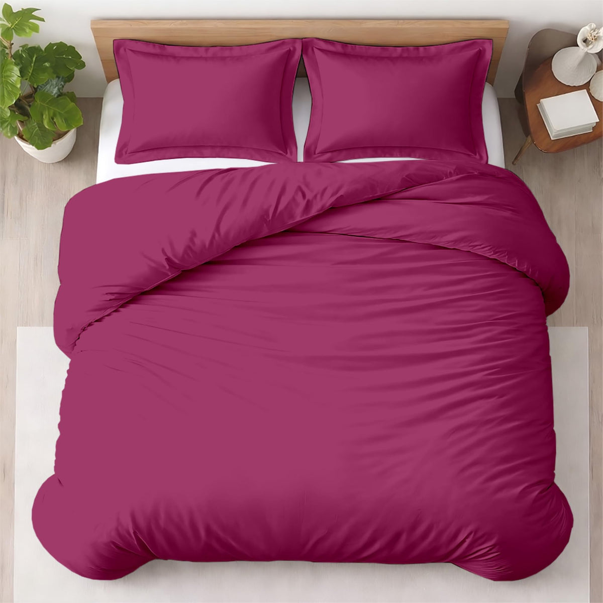 Kotton Culture 3 Pc Duvet Cover King Size Set-100% Egyptian Cotton 600 Thread Count Ultra Soft Premium Durable Comforter Cover Zipper Closure & Corner Ties - (Plum, 104" X 94")