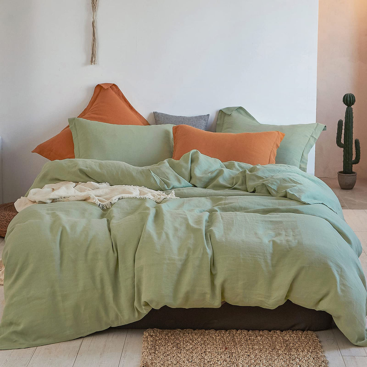 Simple&Opulence 100% Linen Duvet Cover Set 3pcs Basic Style Natural French Washed Flax Solid Color Soft Breathable Farmhouse Bedding with Button Closure - Linen, King