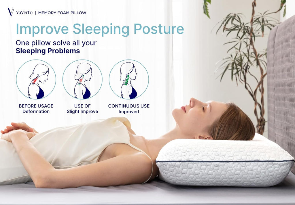 Vaverto Memory Foam Pillows - Cooling Firm Pillow - Standard Size 1-Pack