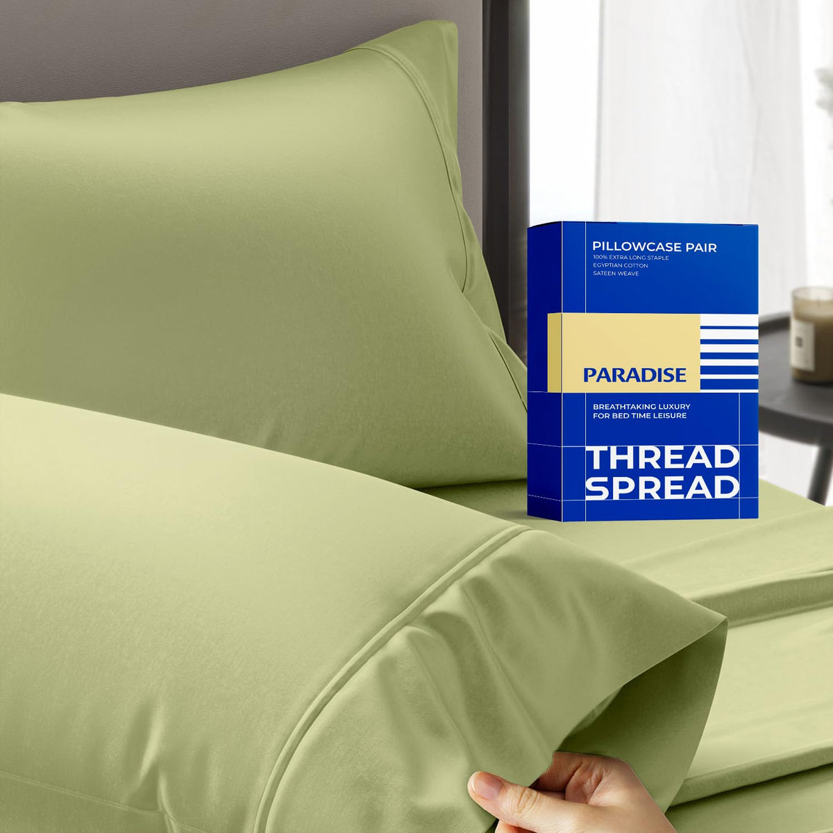 Thread Spread 100% Egyptian Cotton Pillow Cases Queen Size Set of 2 - Luxury 1000 Series Paradise Collection Queen Pillow Cases (White), Soft Cooling Sateen Hotel Egyptian Cotton Pillowcases