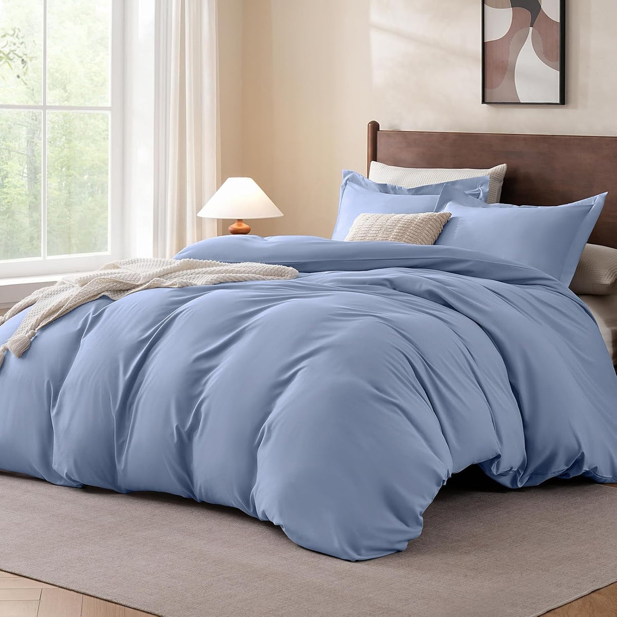 FreshCulture Duvet Cover King Size - 3 Pieces Microfiber Duvet Cover Set with Zipper Closure - Lightweight & Easy Care - 1 Comforter Cover & 2 Pillow Shams - Comforter Not Included (Baby Blue)