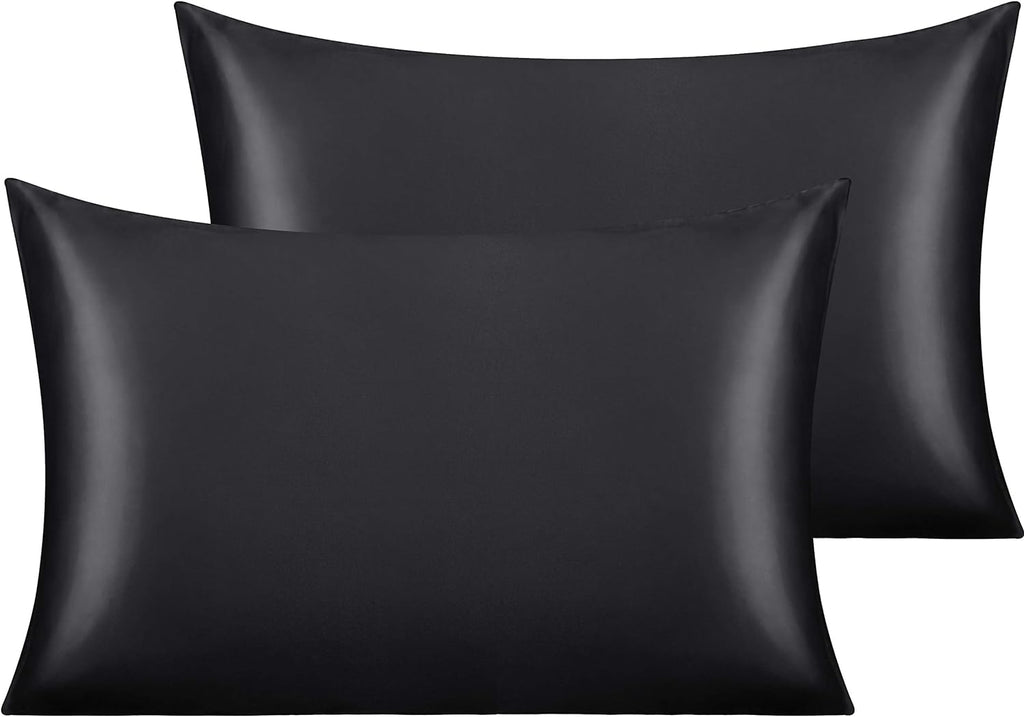 NTBAY Standard Satin Pillowcases, Set of 2, Black