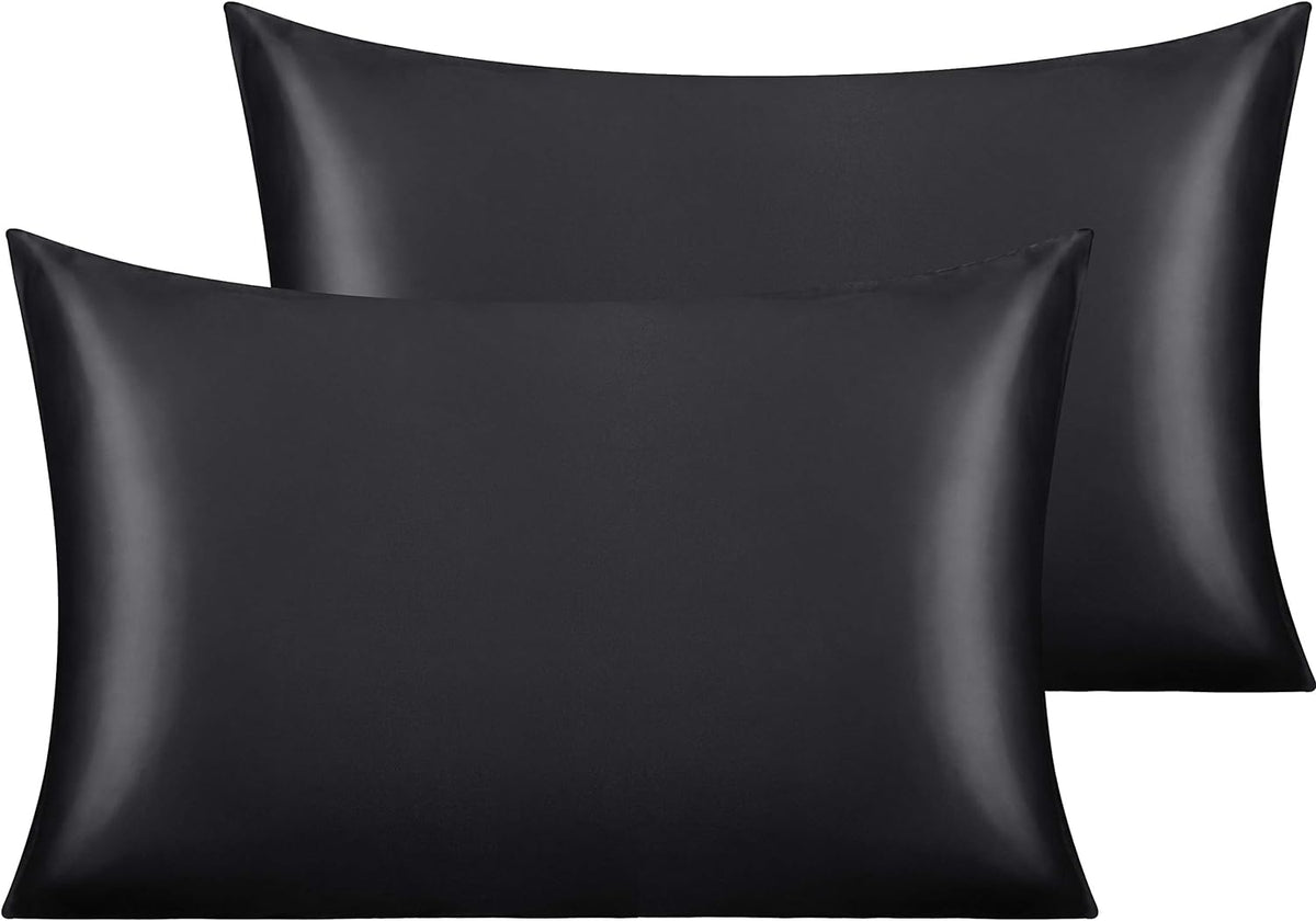 NTBAY Standard Satin Pillowcases, Set of 2, Black